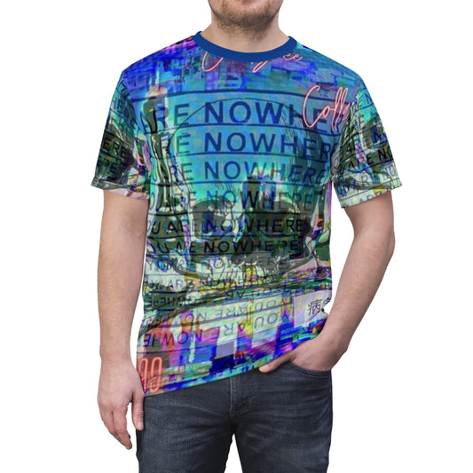 Blue Abstract Graphic Tee Men Women, Cool All Over Print Streetwear