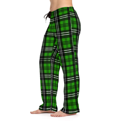 Women's Green Check Pajama Pants, Cute Lounge Pants Holiday Pajamas(AOP)