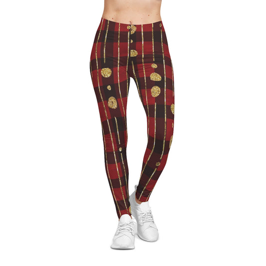 Christmas Leggings for Women, Red & Black Plaid Winter Casual Pants, Women's Holiday Clothing