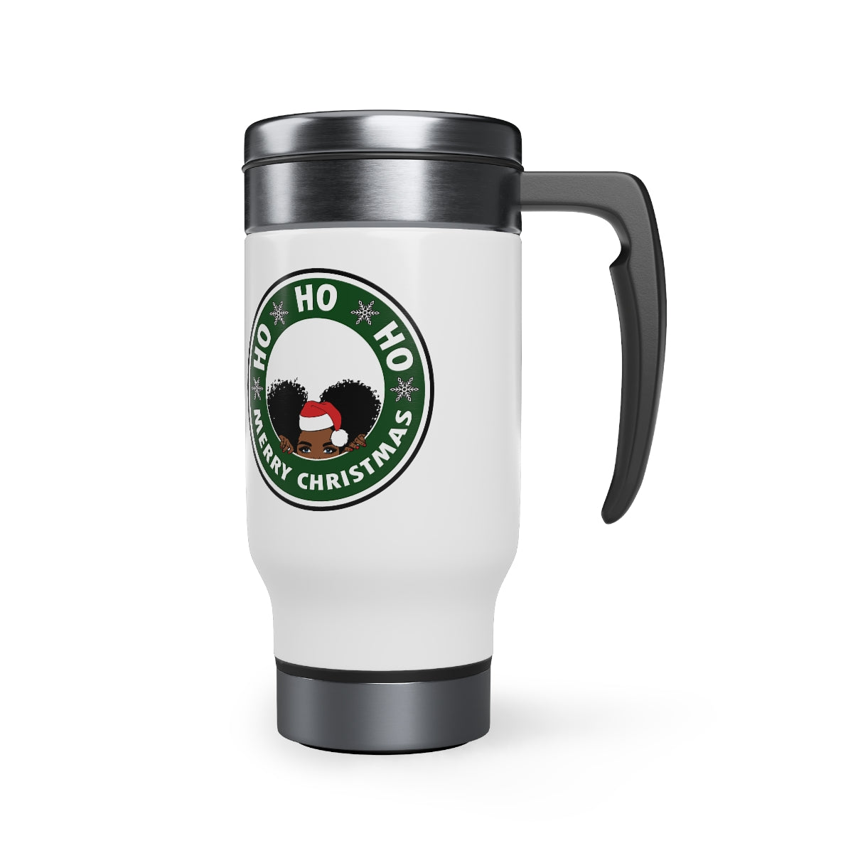 Peeping Black Girl Christmas Travel Mug with Handle, Coffee Lover Mug   14oz