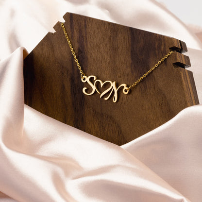 Double Initial Heart Necklace Gift for Wife, Mom, Sister Cute
