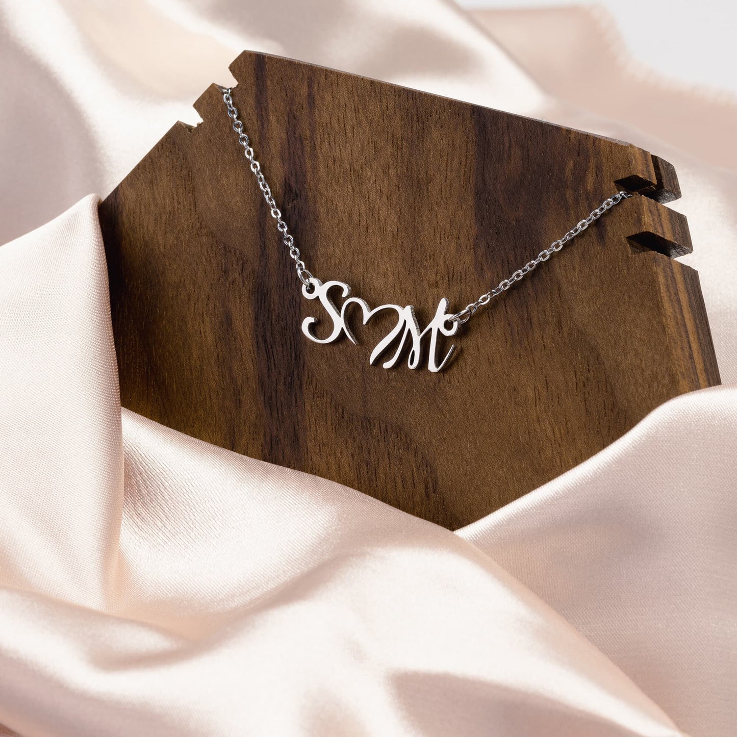Double Initial Heart Necklace Gift for Wife, Mom, Sister Cute