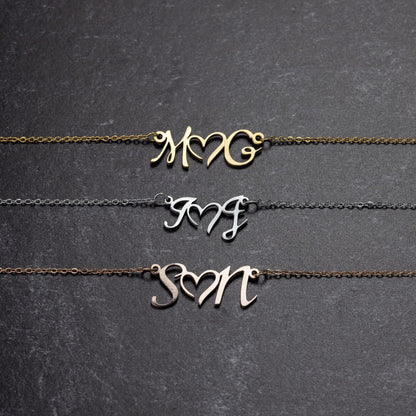 Double Initial Heart Necklace Gift for Wife, Mom, Sister Cute