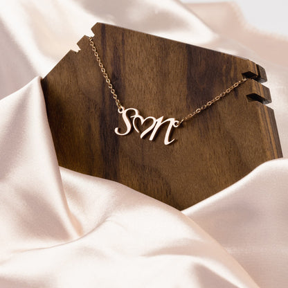 Double Initial Heart Necklace Gift for Wife, Mom, Sister Cute