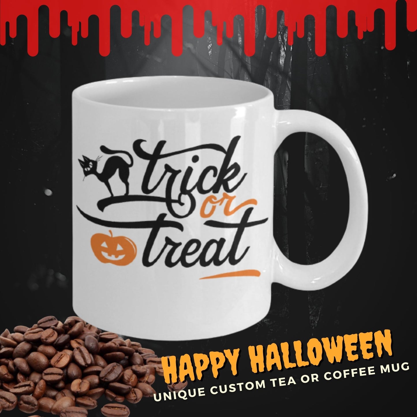 Trick or Treat Halloween coffee mug tea cup Gift for her Fall party decor Hostess Gift ceramic