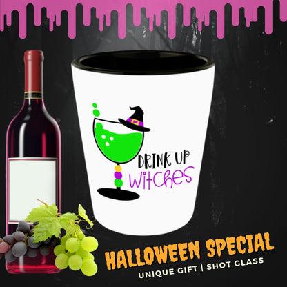 Halloween shot glass Drink up Witches Gothic Funny party favor ceramic