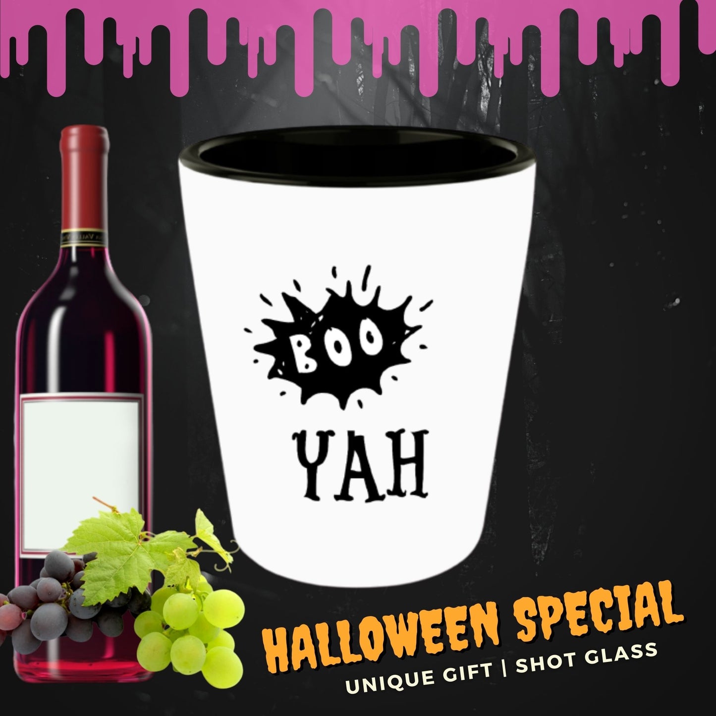 Halloween shot glass Funny party favor ceramic Boo Yah!