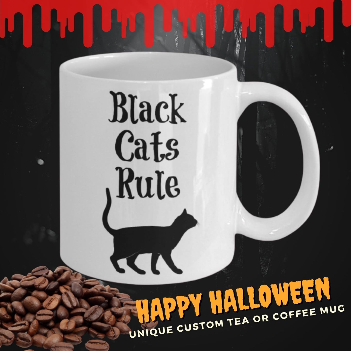Black Cat Coffee Mug Funny Cute Gift For Cat Lovers Owners Halloween Gift