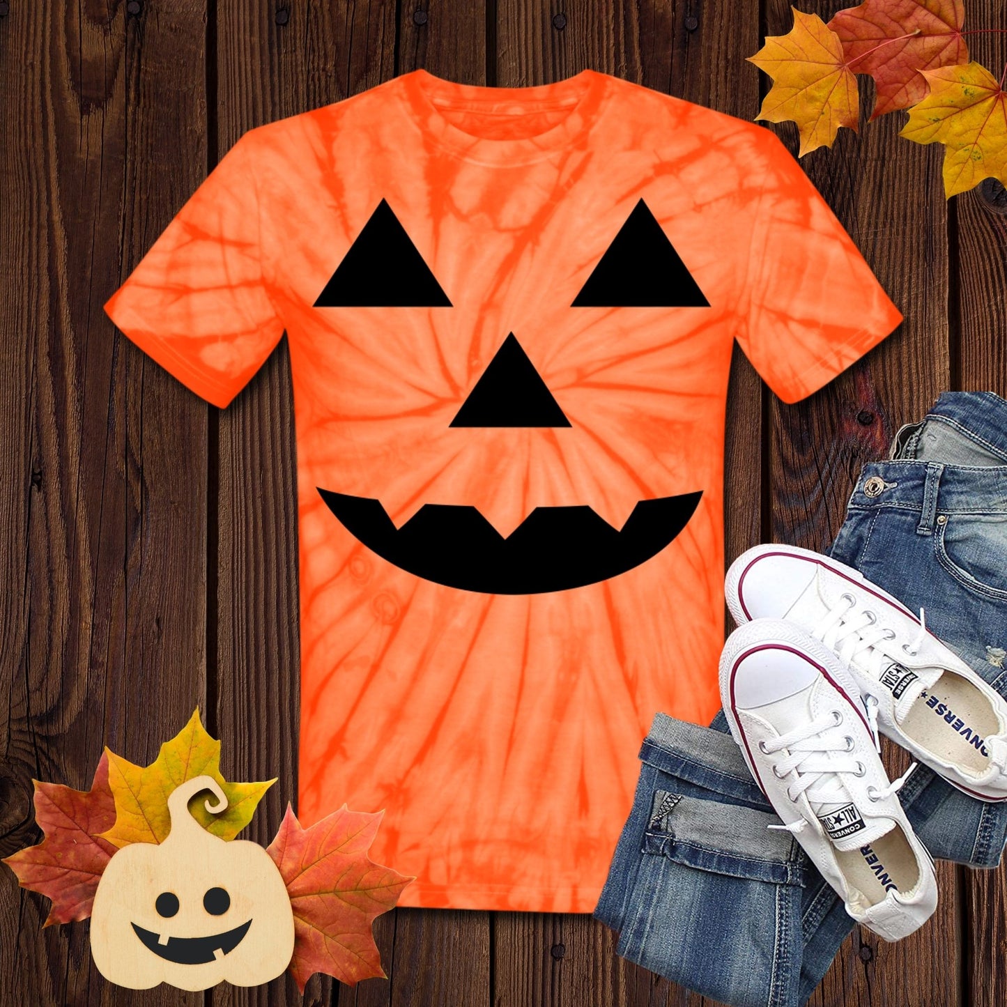 Halloween Graphic Shirt Tie Dye Pumpkin Face Funny Shirt Men Women