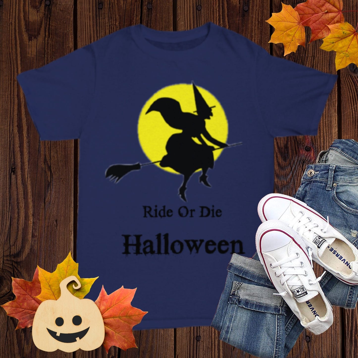 Halloween T-Shirt Witch Ride Or Die Halloween Gothic celebrations gift for her birthday gift cotton