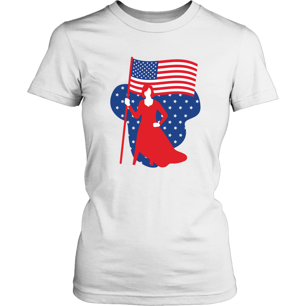 Women's Patriotic flag 4th of July Tshirt  Custom graphic tee shirt USA Stars and Stripes
