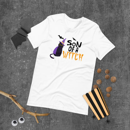 Son Of A Witch Cat Halloween T-Shirt Funny Witch Shirt Graphic Tee Black Cat