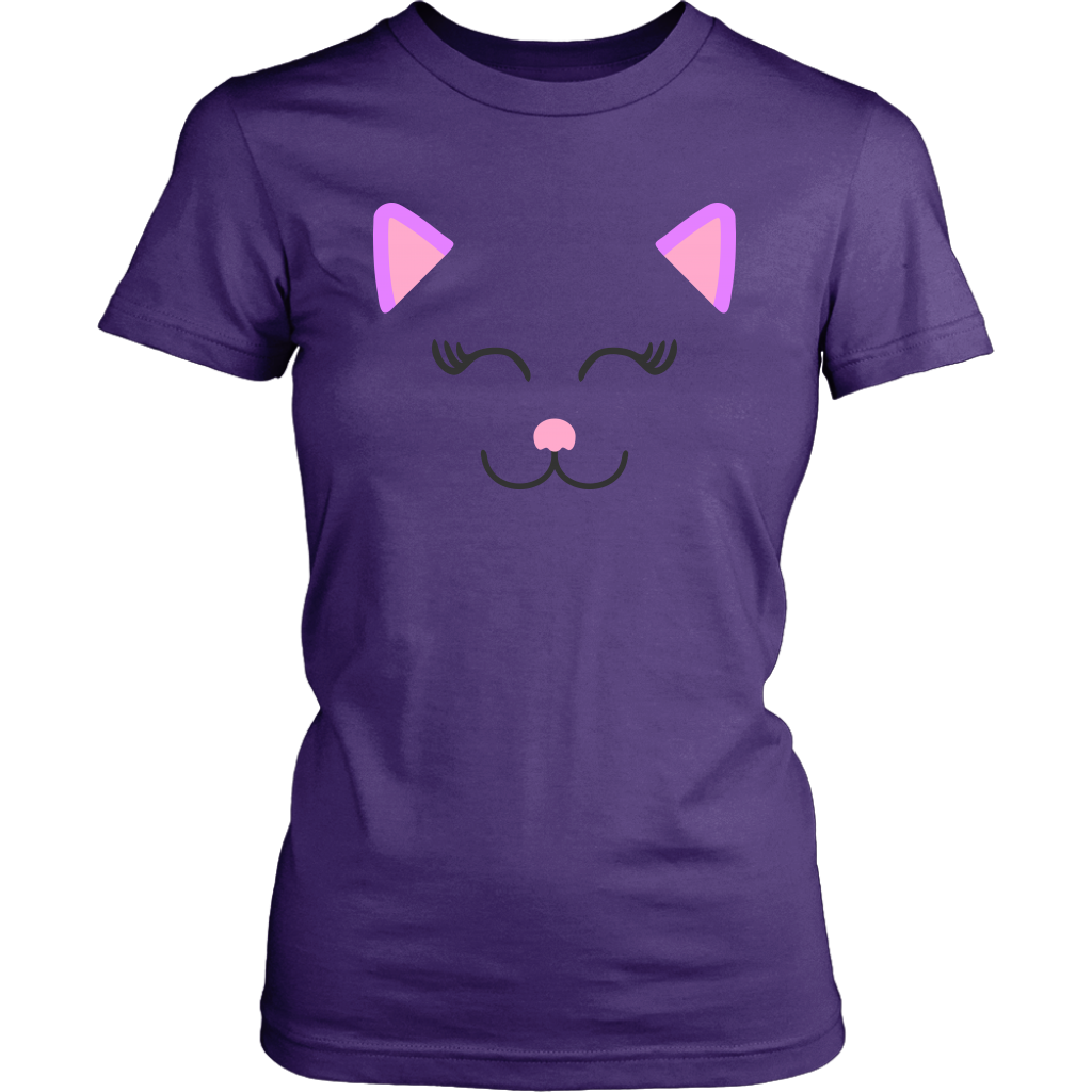 Purple Funny Cat Face T-shirt 