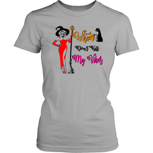 Witch Don't Kill My Vibe Women's Halloween Shirt Funny Goth Graphic Tee