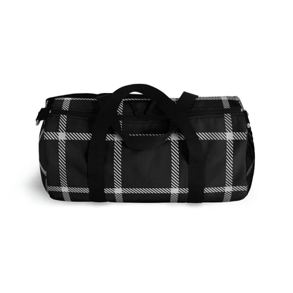 Black Check Duffle Bag, Weekender Duffle Bag, Carry on Travel Overnight Canvas Duffel Bag