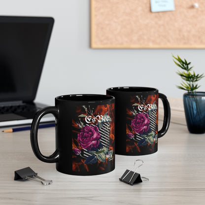 Rose Abstract Coffee Mug, Cute Flower Black Cup Ceramic, 11oz, Esbee Custom