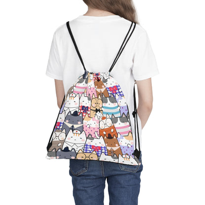 Kawaii Cat Drawstring Bag Backpack, School Mini Canvas Overnight Weekend Bag