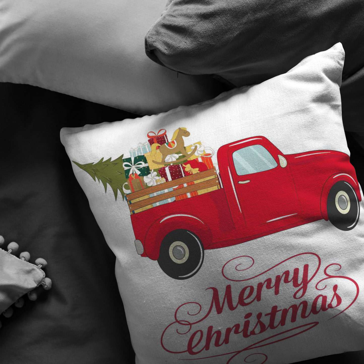 Throw Pillow Throw Pillow Cover  Vintage Red Truck Pillow Christmas Pillow Farmhouse Pillow Custom