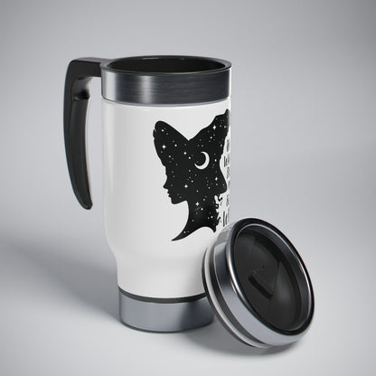 Funny Witch Travel Mug with Handle, Witchy Halloween Tumbler  Cup, Goth, Sublimation Stainless Steel Thermal Mug