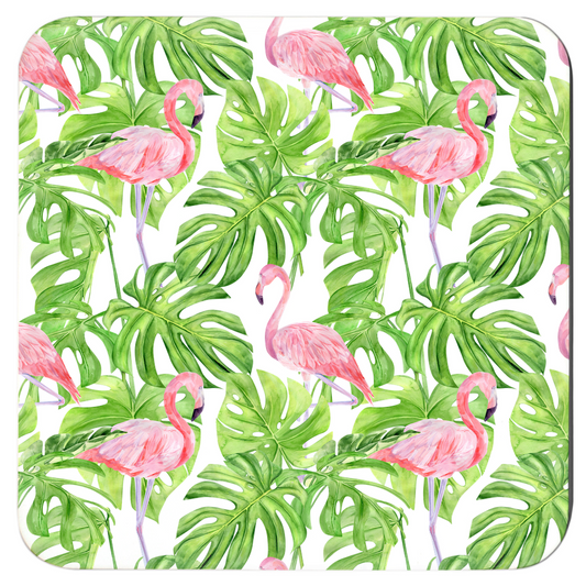 Flamingo Cork Coaster Set Floral Botanical Summer Coasters