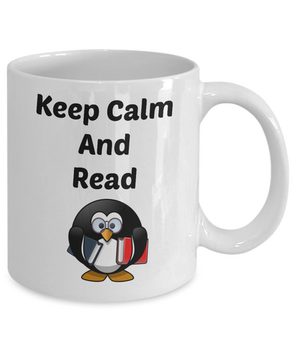 Funny Coffee Mug-Keep Calm And Read-Novelty Tea Cup Gift Penguin Bookworms Readers