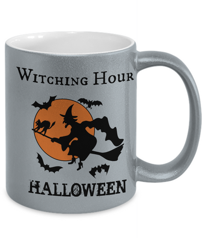 Halloween Mug/Witching Hour Silver Metallic Halloween Novelty Coffee Mug Gift