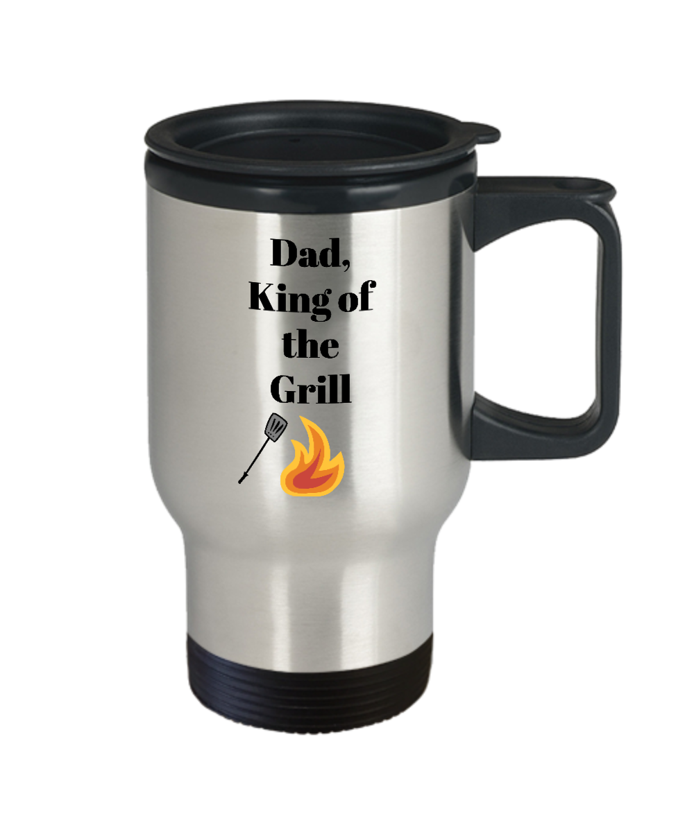 Dad king of the grill-funny-travel mug-tea cup-gift novelty-father's day-birthday-cooks-insulated