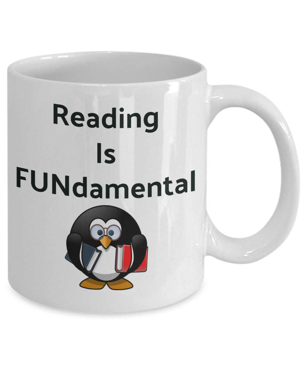 Novelty Coffee Mug-Reading Is Fundamental-Penguin Funny Tea Cup Gift Mug With Sayings Office Friends