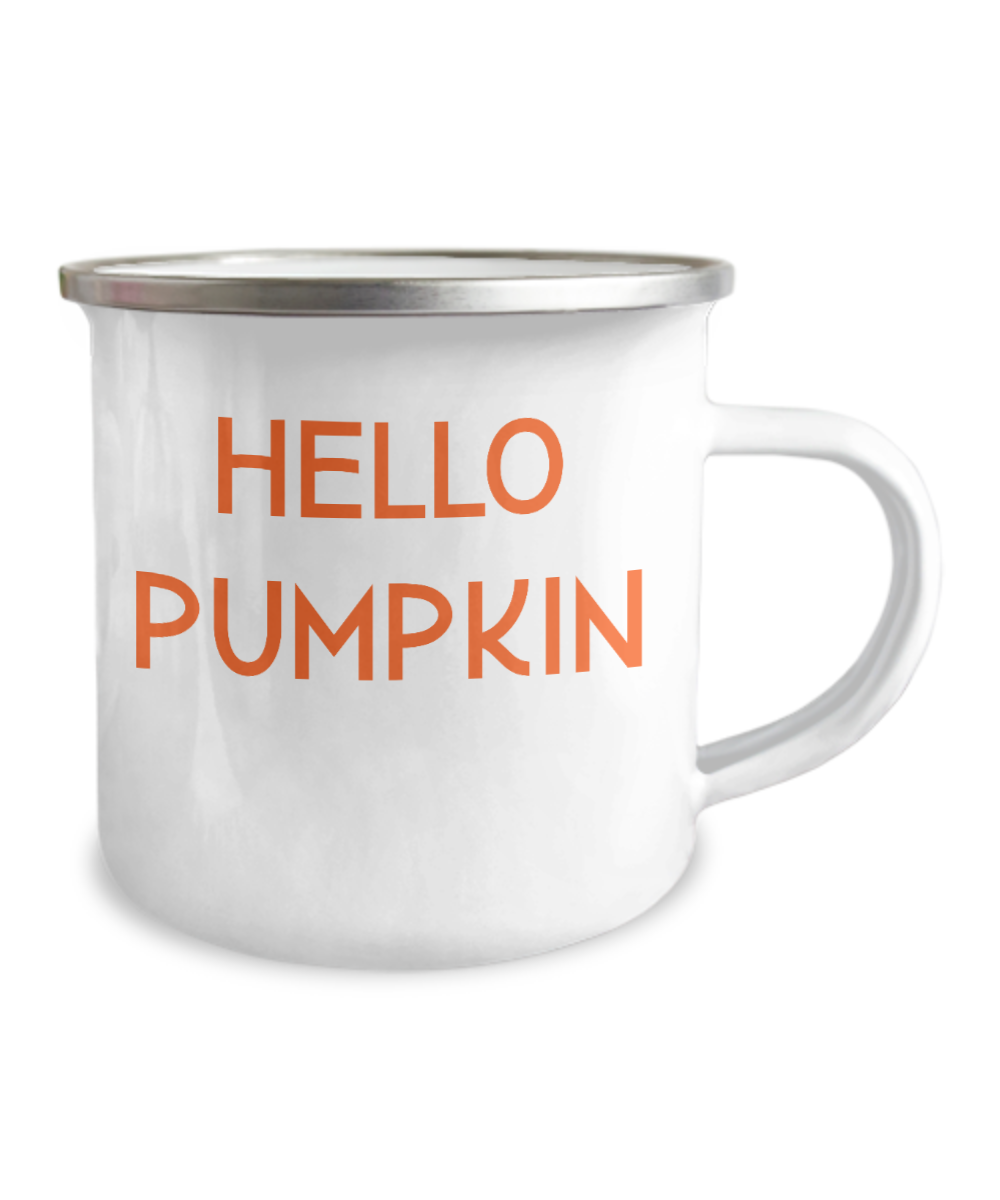Hello Pumpkin Campfire Enamel Mug Gift Funny Coffee Mug Fall Gift