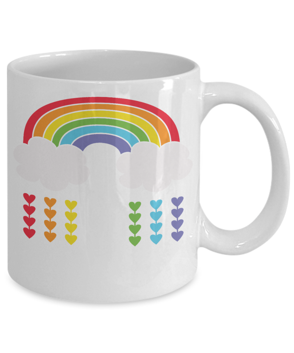 Rainbow Hearts Coffee Mug Inspirational Fun Cup