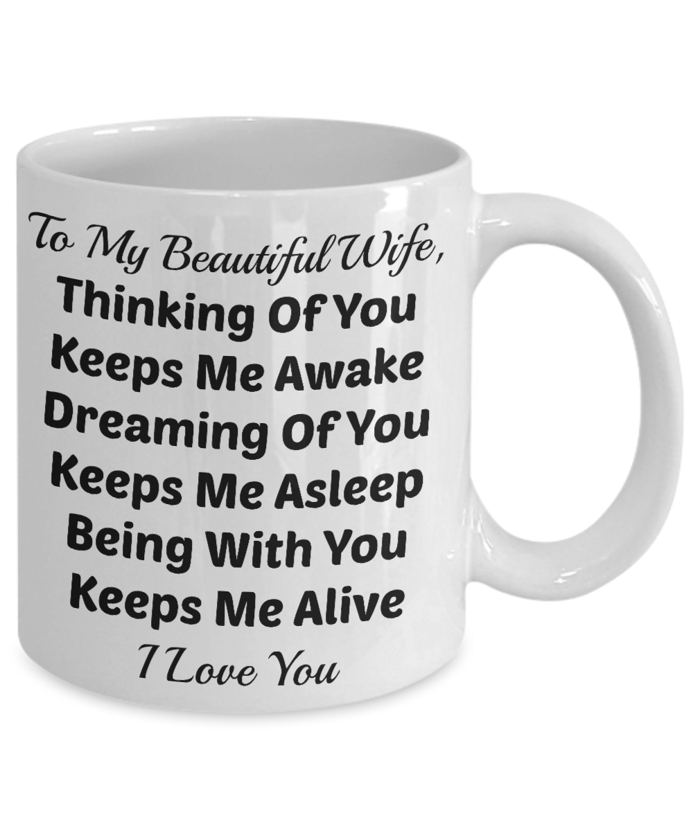 Wife Coffee Mug-Thinking Of You-Sentiment Tea Cup Gift Anniversary Valentines Birthday
