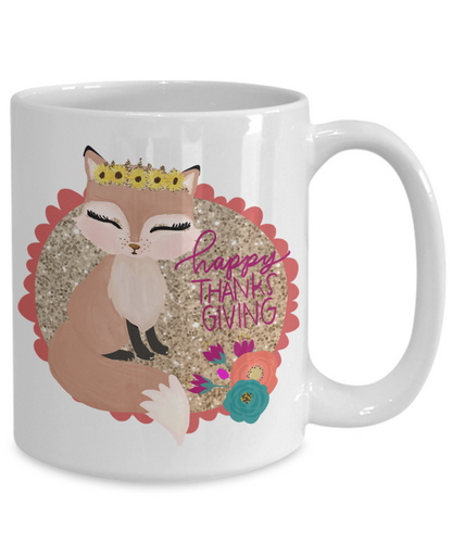 Thanksgiving Mug Cute Fox Mug Gift for Coffee Lover