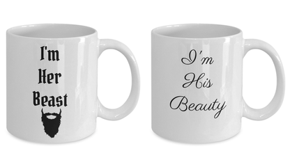 Funny couples mug for him and her-I'm her beast I'm his beauty-mug set anniversary wedding gifts