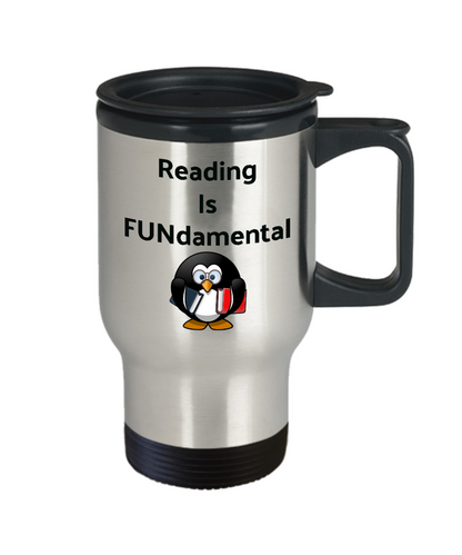 Funny Travel Coffee Mug-Reading Is Fundamental-Novelty Tea Gift Cup Penguin
