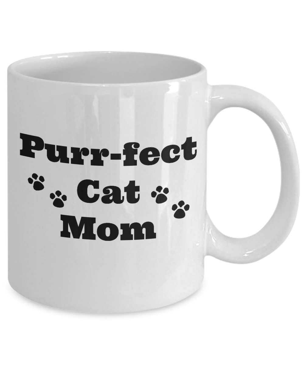Purr-fect Cat Mom Novelty Coffee Mug Gift Mug For Cat Owners Novelty Gifts Funny Cat Mugs