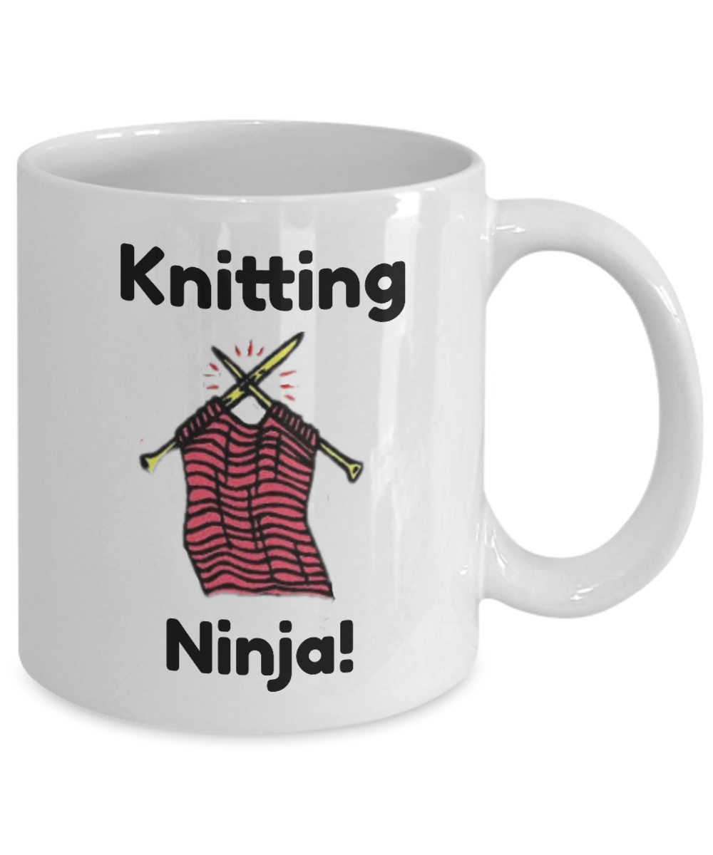 Knitting theme Mug- Knitting Ninja-Funny-Tea Cup Gift-mugs with sayings-knitters-women-men