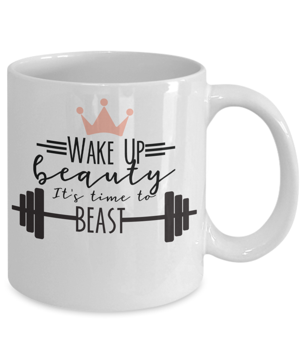 Funny Coffee Mug wake up beauty tea cup gift for her women athlete mother mug with sayings