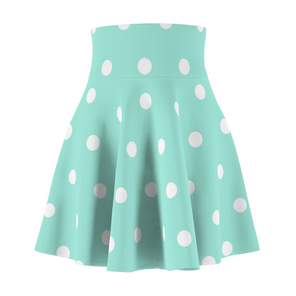 Women's Skater Skirt Green Polka Dot Print, Cute High Waist Skirt, Full Circle A Line Skirt