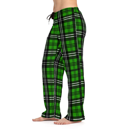 Women's Green Check Pajama Pants, Cute Lounge Pants Holiday Pajamas(AOP)