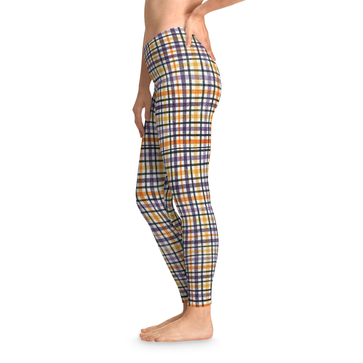 Ladies Trendy Plaid Check Stretchy Leggings Yoga Gym Streetwear
