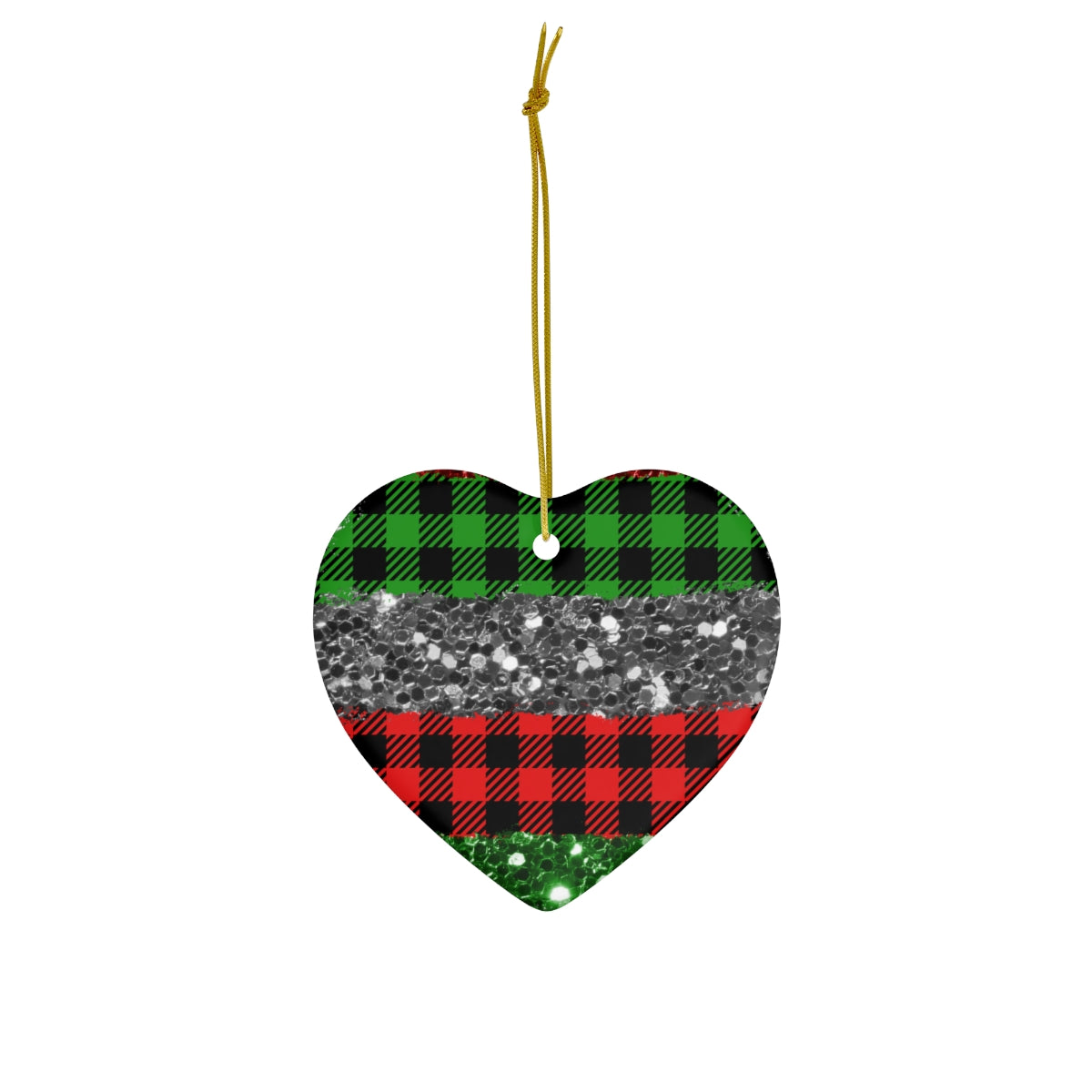 Heart Shape Buffalo Print Christmas Tree Ornament, Cute Xmas Tree Decoration, Ceramic Ornament 2 shapes