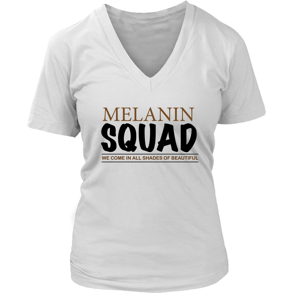 Melanin Squad Black Girl Magic V Neck T-Shirt Graphic Tee Black Women's Shirt
