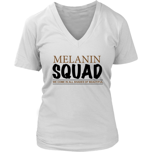 Melanin Squad Black Girl Magic V Neck T-Shirt Graphic Tee Black Women's Shirt