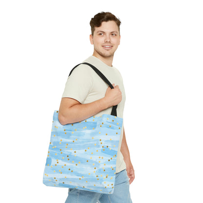 Blue Gold Speck Weekender Bag for Women, Glitter Tote Bag, Tote Bag With Pockets, Cute Tote Bag Canvas