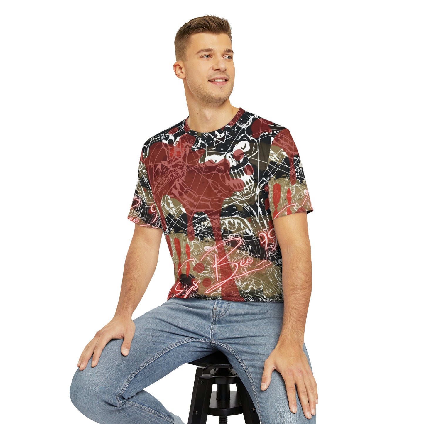 Y2k Grunge Abstract Graphic Tee Streetwear Men's Polyester Tee (AOP)