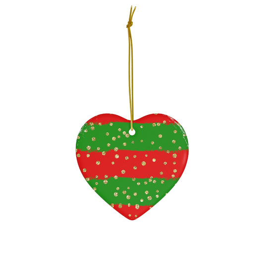 Heart Shape Christmas Tree Ornament, Xmas Tree Decoration, Cute Ceramic Ornament, Red and Green