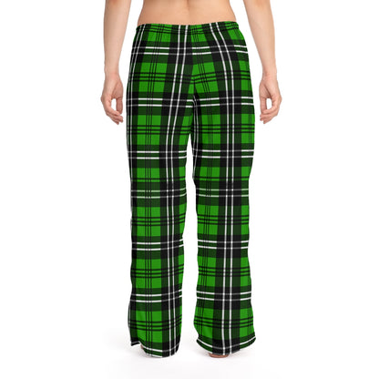Women's Green Check Pajama Pants, Cute Lounge Pants Holiday Pajamas(AOP)