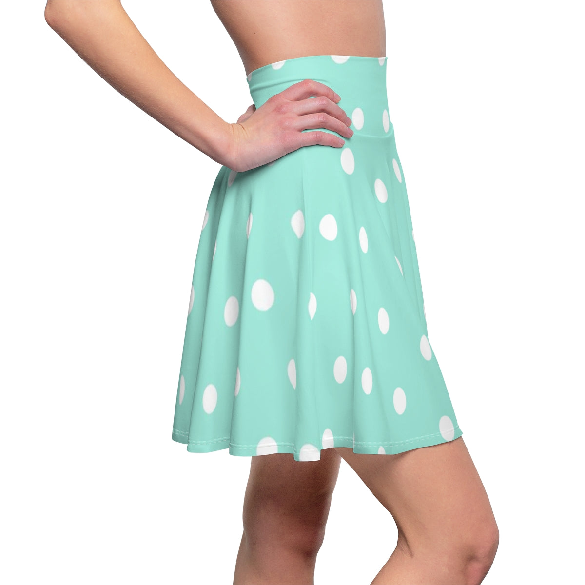 Women's Skater Skirt Green Polka Dot Print, Cute High Waist Skirt, Full Circle A Line Skirt