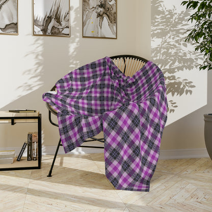 Purple Plaid Throw Blanket, Fleece Blanket, Minky Blanket Adult, Velveteen, Cute Plush Blanket