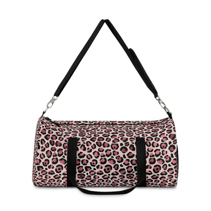 Pink Leopard Print Duffle Bag, Weekender Duffle Bag, Carry-on Travel Overnight Canvas Duffel Bag